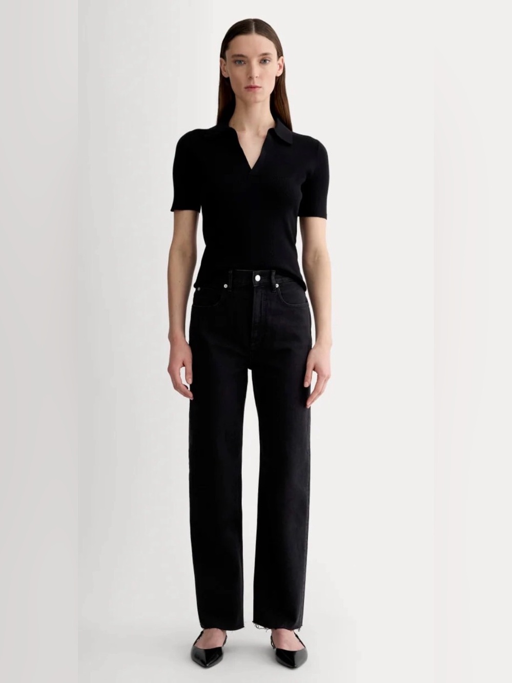 New Everlane Organic Cotton The Way High Jeans in Coal Raw Hem Size 26